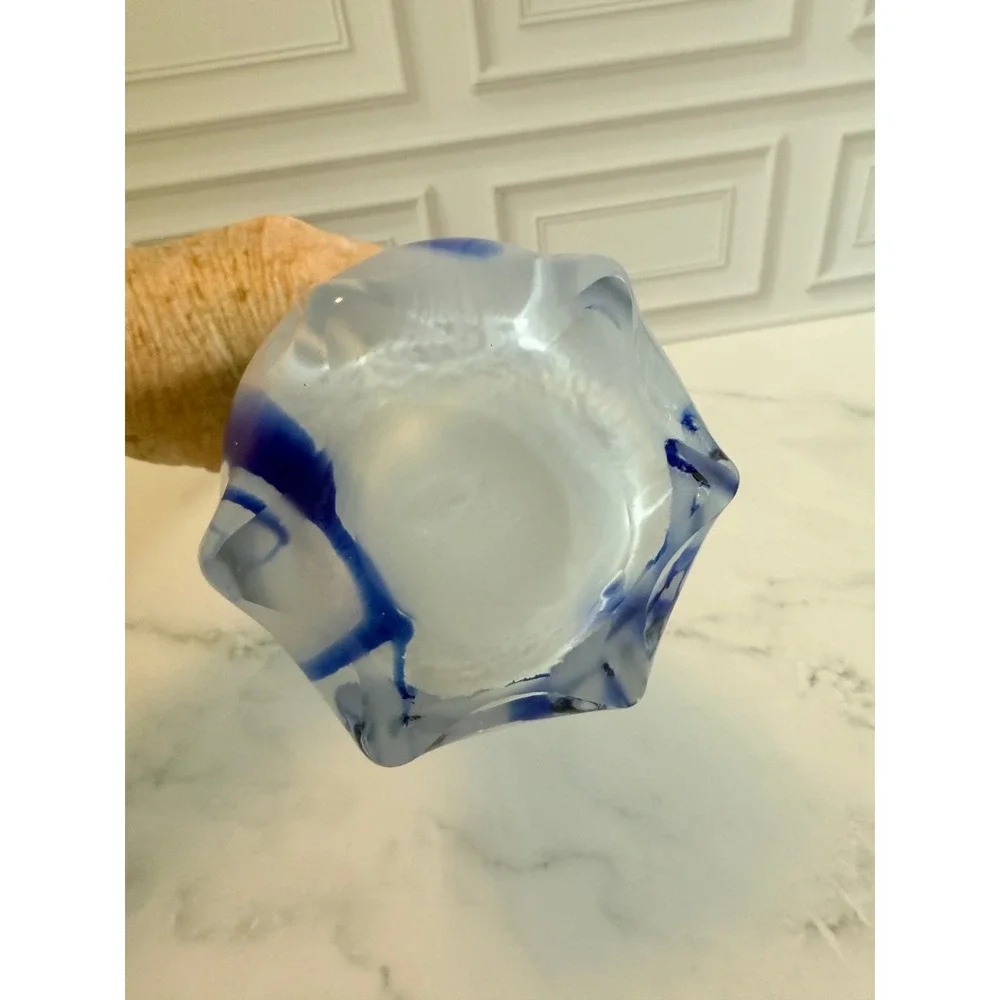 VTG Hand Blown Blue Streaked Murano Style Art‎ Glass 11